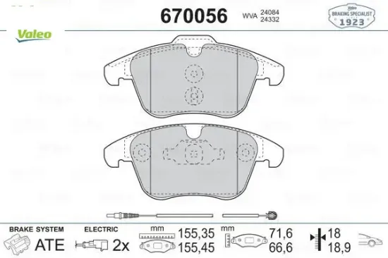 Ön fren balatası fişli p407 04 10 2.0 hdı p508 10 18 c5 1.6 1.8 2.0 1.6 hdı-2.0 hdı 08 16 valeo 4254.A7/ 1610103880/ 1647863380 resmi