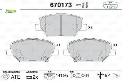 Ön fren balatası ınsıgnıa b 18 17 inç jant valeo 1680880180/ 84120877/ 42794673 resmi