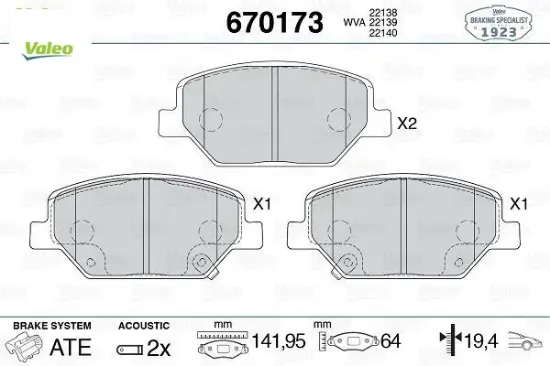 Ön fren balatası ınsıgnıa b 18 17 inç jant valeo 1680880180/ 84120877/ 42794673 resmi