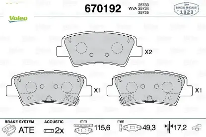 Arka fren balatası 500x 14 renegade 14 compass 20 tonale 22 1.3d mtj 1.3tb 1.4 1.6d mtj 1.6e-torq 2. Valeo 77367145/ 77367417/ 77369350 resmi