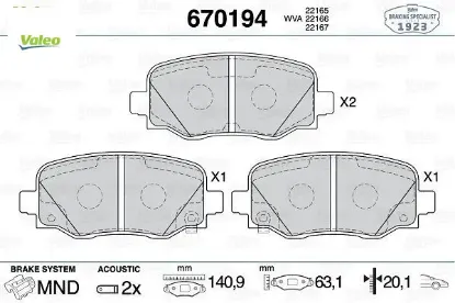 Ön fren balatası 500x 14 renegade 14 compass 20 1.3d mtj 1.3tb 1.4 1.6d mtj 1.6e-torq 2.0d mtj valeo 77367214/ 77367936/ 77368577 resmi