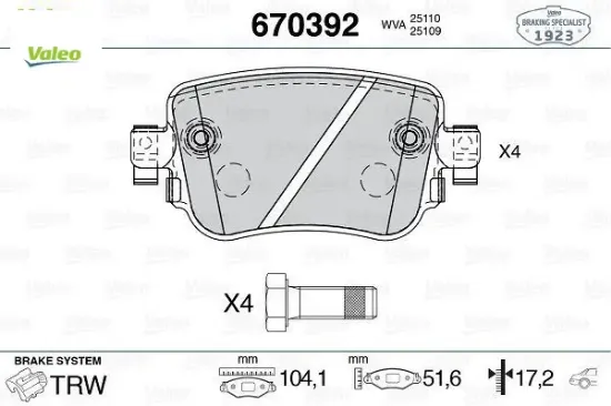 Arka balata vw caddy ıv 2.0tdı 15 cuuf-dfsf 104.1x17.2x51.6 valeo 8u0698451f/ 5q0698451f/ 5q0698451b resmi