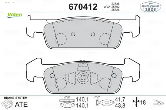 Ön balata clıo ıv 1.2 1.5dci 12 sandero ıı 1.2.1.2 lpg 2012 logan 12 140.2x18x42 valeo 410609646r/ 410602396r resmi