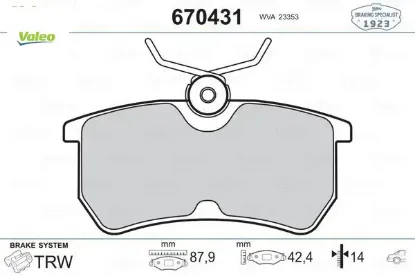 Arka fren balatası focus ı 98 04 fıesta vı 17 gdb1354 valeo c1bc2m008ac/ 98ab2m008ba/ 98ax2m008bb resmi