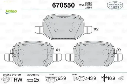 Arka fren balatası 500l 12 0.9 1.3dmtj 1.4 1.6d mtj valeo 77366456/ 77366457/ 77366993 resmi