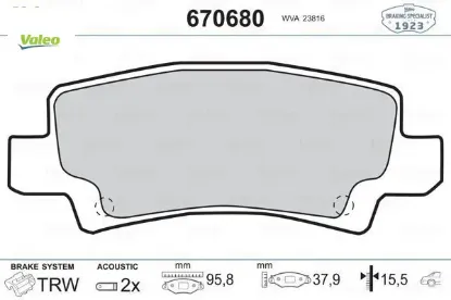 Arka fren balata toyota corolla 1.4l 1.6l 4zz-fe 3zz-fe zze120 zze121 vvti 02-06 / 1.4l 1ndtv nde120 valeo 0446602070/ 0446602020/ 0446602160 resmi