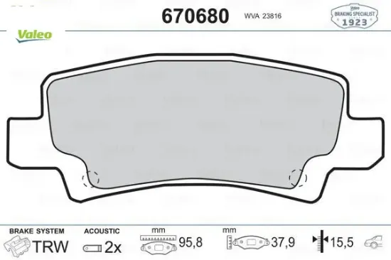 Arka fren balata toyota corolla 1.4l 1.6l 4zz-fe 3zz-fe zze120 zze121 vvti 02-06 / 1.4l 1ndtv nde120 valeo 0446602070/ 0446602020/ 0446602160 resmi