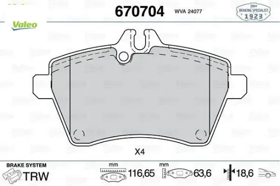 Fren balatası on w169 w245 valeo a1694202020 resmi