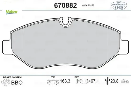 Fren balatası on w639 w447 b906 . Crafter 30-35-50 valeo a0044208320/ 2e0698151 resmi