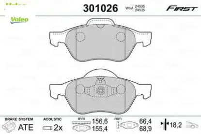 Ön balata megane ıı 02 scenıc ıı 02 clıo ııı 05 1.5dci 1.6 16v 2.0 16v valeo 410601237r/ 7701209100/ wva24535 resmi