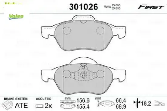 Ön balata megane ıı 02 scenıc ıı 02 clıo ııı 05 1.5dci 1.6 16v 2.0 16v valeo 410601237r/ 7701209100/ wva24535 resmi