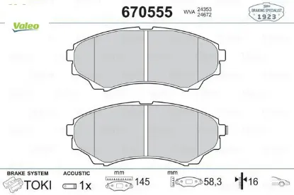 On fren balatası 4 4 b 2500 ranger 02 06 2.5td / 3.0td 06 12 valeo umy13328za/ 3m352001aa/ wva24353 resmi