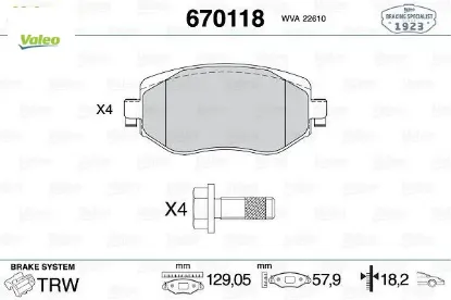Ön fren balatası megane ıv 15 tüm motor tipleri g:129mm y:58.4 mm k:18mm fte kırmızı kutu valeo 410603407r/ wva22610/ 410605929r resmi