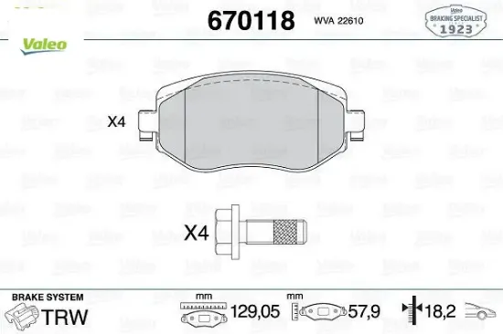 Ön fren balatası megane ıv 15 tüm motor tipleri g:129mm y:58.4 mm k:18mm fte kırmızı kutu valeo 410603407r/ wva22610/ 410605929r resmi