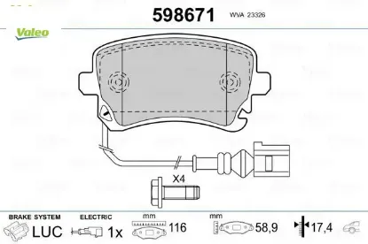 Arka balata transporter t5 t6 04 gdb1557 fişli fte kırmızı kutu valeo 7h0698451/ 7h0698451b/ 7h0698451a resmi