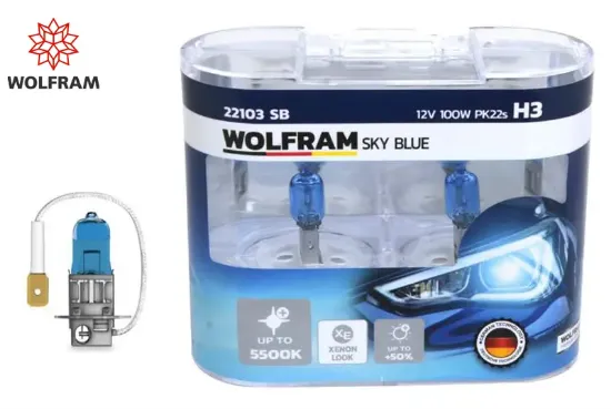 Ampul 12v h3 100 pk22s sky blue beyaz ışık wolfram  resmi