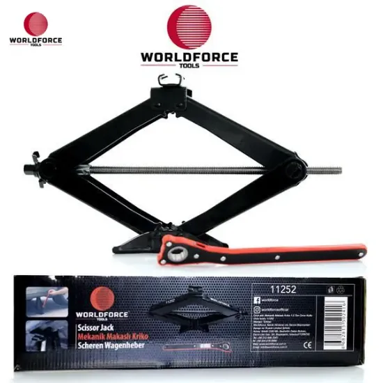 Mekanik makaslı kriko 1.5 ton cırcır kollu garaj ekipmanları hırdavat worldforce  resmi