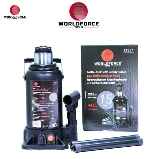 Hidrolik şişe krikosu 15 ton 225-445mm garaj ekipmanları hırdavat worldforce  resmi