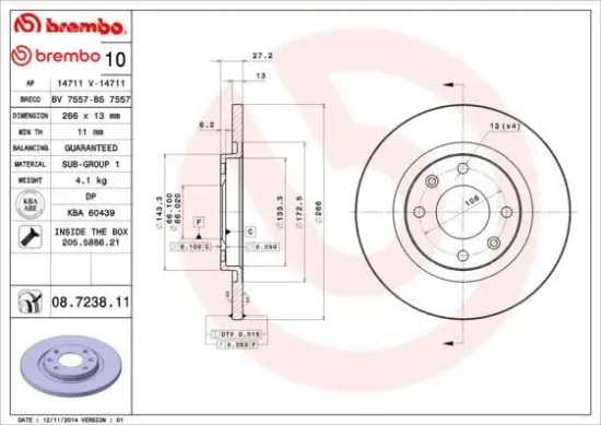 Ön fren aynası c2 1.4 1.4 hdi 03 c3 1.4 1.4hdı 02 partner-berlıngo 1.4 1.9 d 2.0hdı 266x13x4dl brembo 1608691680/ 4246.R2/ 4246.R4/ 42498223 resmi