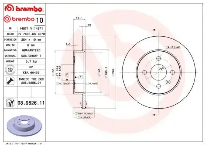 Arka fren aynası astra h l67 04 14 combo c 01 11 merıva a 03 10 264x10x4dl dolu brembo 93176548/ 569116/ 95526641/ 93363430 resmi
