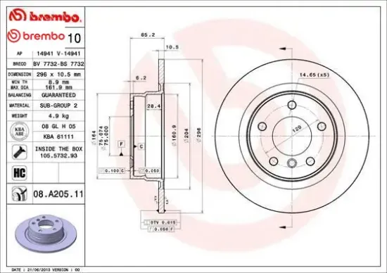 Fren dıskı arka e81 e87 e90 brembo 34216855002 resmi