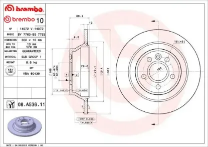 Arka fren dısk aynası v70 ııı 07 d4 13 s80 ıı 2.0 3.2 /2.0tdı 08 xc70 06 brembo 30769058/ 31471832 resmi
