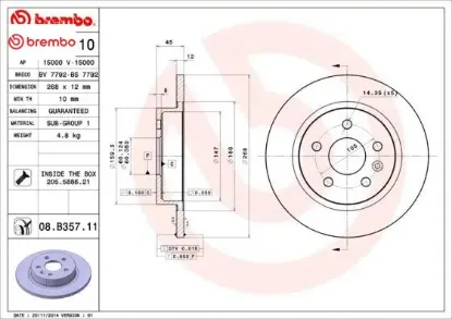Arka fren aynası astra j 09 mokka 13 cruze 09 aveo 11 trax 12 268.5x12x5dl dolu 569074-95527032-9552 brembo 569072/ 13502135/ 13502136/ 13505759 resmi