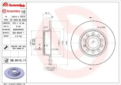 Arka fren aynası jetta ııı-golf vı-caddy 10 scırocco 08 a1 01 a3 04 altea 06 octavıa 04 272x9.7x9dl brembo 1k0615601aa resmi