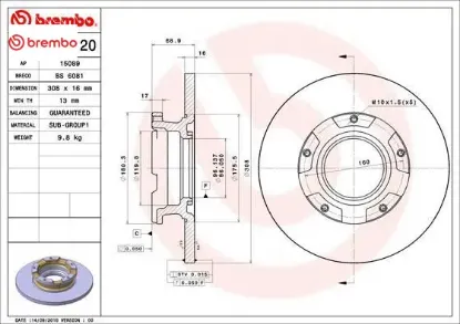 Arka fren dısk aynası transıt custom v362 12 abs lı o.ceker cap 308 16 brembo bk212a097ea/ 2012584/ 2040064 resmi