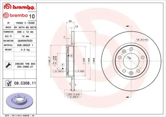 Arka fren aynası astra l 2021 -combo e-grandland-c4-berlıngo 18 308 14 -3008-partner 18 408 22 268x7 brembo 1609582880/ 3642786 resmi