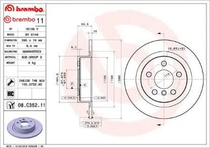 Fren dıskı arka f40 f44 f45 f46 f48 f39 f70 f74 u06 u11 u10 . Mını f54 f55 f56 f57 f60 f65 f66 f 67 brembo 34216799367 resmi