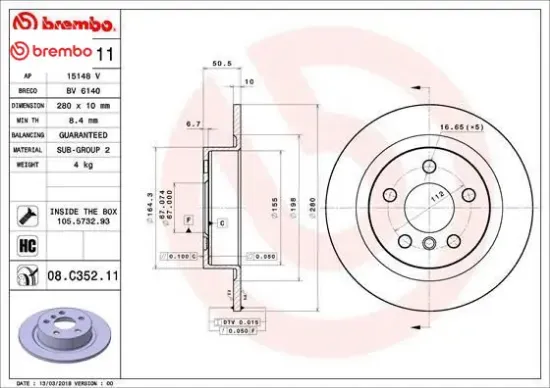 Fren dıskı arka f40 f44 f45 f46 f48 f39 f70 f74 u06 u11 u10 . Mını f54 f55 f56 f57 f60 f65 f66 f 67 brembo 34216799367 resmi