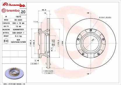 Arka fren dısk aynası transıt custom v362 12 abs lı o.ceker cap 308 16 brembo bk212a097ea/ 2012584/ 2040064 resmi