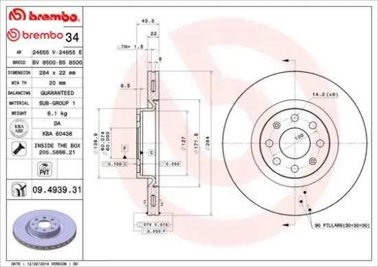 Ön fren aynası corsa d 07 corsa e 14 adam 13 punto evo-grande punto 05 284x22x6dlxhavalı 15 inç 5570 brembo 93188918/ 5569025/ 55700923/ 55700922 resmi