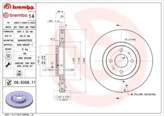 On fren dıskı tıpo 91 95 punto 99 12 coupe 96 00 146 95 01 145 95 01 lancıa delta ıı 93 99 dedra 91 brembo 46403958/ 46427947/ 46427949 resmi