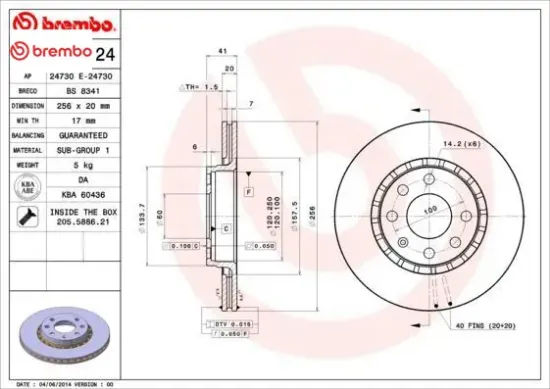 Ön fren aynası astra f-vectra a-corsa b-ascona c-aveo-kalos 03 13 256x20x4dlxhavalı 569010-93182285 brembo 90511128/ 569055/ 569046/ 90421727 resmi
