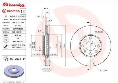Ön fren aynası astra g 98>09 zafıra a 99>09 256x24x4dlxhavalı brembo 569059/ 9117677/ 90497879/ 95526647 resmi