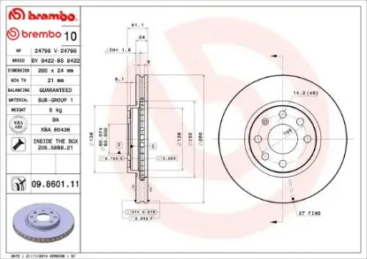 Ön fren aynası corsa c - combo c 01 11 merıva a 03 10 tıgra 04 09 260x24x4dl havalı brembo 95526646/ 569000/ 9127967/ 9196050 resmi