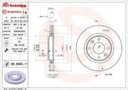 Ön fren aynası corsa f-301-307-206-207-partner-berlıngo-c-elysee-c2-c3 02 c5-c4 266x22x4dlxhavalı cr brembo 3556159/ 1629058880/ 1647868480 resmi