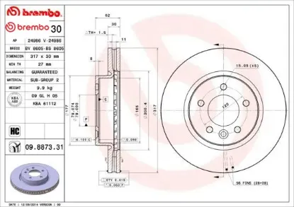 Fren dıskı on dıscovery 3 l319 04>09 dıscovery 4 l319 09>18 brembo sdb000602/ sdb000604/ sdb500120 resmi