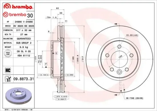 Fren dıskı on dıscovery 3 l319 04>09 dıscovery 4 l319 09>18 brembo sdb000602/ sdb000604/ sdb500120 resmi