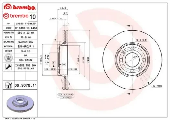 Ön fren aynası megane ıı 02 clıo ııı 05 modus 04 mıcra 03 logan 04 note 06 260x22x4dlxhavalı brembo 7701207795/ 40206ax600/ 402064911r resmi
