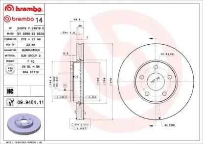 On fren aynası dısk focus ııı 11 focus ıı 04 11 c max 03 07 c30 06 12 c70 ıı 06 13 s40 ıı 04 12 v50 brembo av611125bb/ 7m511125bb/ 1520297 resmi