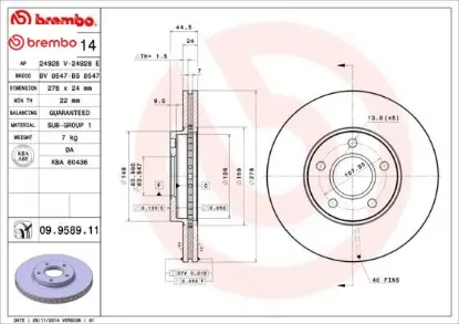 On fren dısk aynası connect 1.8tdcı 02 13 abs lı 278x24x5dl havalı brembo 2t141125cc/ 1361298/ 1361300 resmi