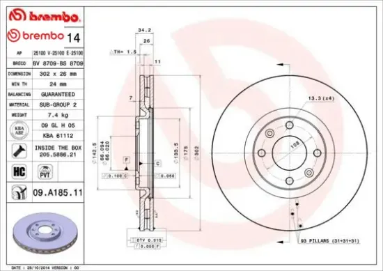 Ön fren aynası corsa f e 19 mokka e 20 208 19 2008 19 308 07 3008 09 5008 09 c4 20 ds5 15 ds3 18 302 brembo 4249.J8/ 4249.64/ 4249.86/ 4249.81 resmi