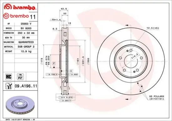 Fren diski ön lancer evo x 2.0l 4b11 cz4a 08-15 takım disk fiyatıdır brembo 4615a024 resmi