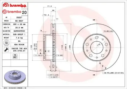 Ön fren diski boxer ııı jumper ııı ducato ııı 06 15 jant kucuk 280x28x5dl havalı brembo 4249.K2/ 1612435180/ 51957507 resmi