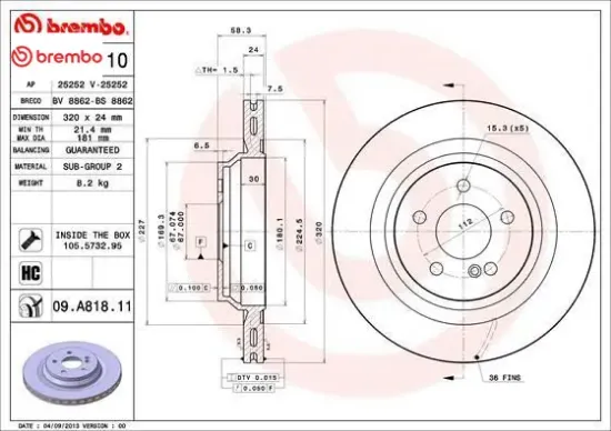 Fren dıskı arka amg w221 c216 w222 r230 brembo a2214231012 resmi