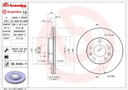 On fren dıskı duster ı 10 18 duster ıı 18 megane ıv 15 dış çap: 269mm dıskı kalınlığı: 22.5mm 5 deli brembo 402061715r/ 402066300r/ 8660002096 resmi