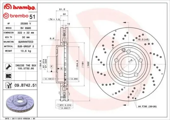Fren dıskı on cls-class c218 x218 brembo a0004211812 resmi